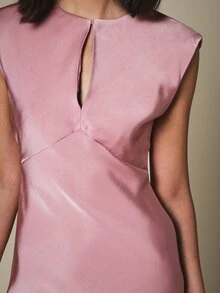 KSTM Đầm maxi satin cổ chữ V khoét, tay ngắn, cắt xéo, dáng midi, thích hợp cho đám cưới, tiệc tối. - Hồng - Xem 5