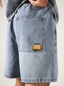 SUMWON Pull-On Denim Shorts With Elastic Waist Relaxed Fit Washed Jean Shorts For Summer Casual Wear - Light Wash - View 5