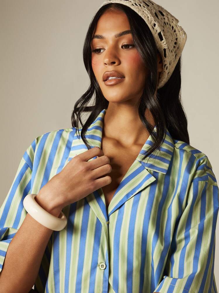 MISSGUIDED Striped Oversized Shirt And Drawstring Shorts Co-Ord Set