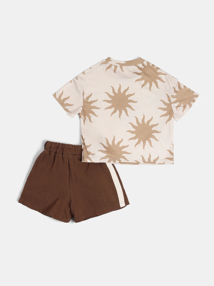 Studios Boys Sun AOP Crew Neck Short Sleeve T-Shirt And Shorts Co-Ord Set Summer Two-Piece Outfit
