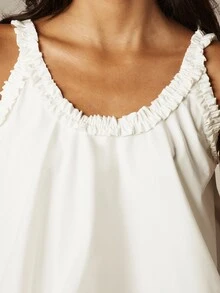 MISSGUIDED Bubble Hem Mini Dress With Ruffle Neckline Sleeveless Flowy Summer Beach Vacation Party - White - View 5