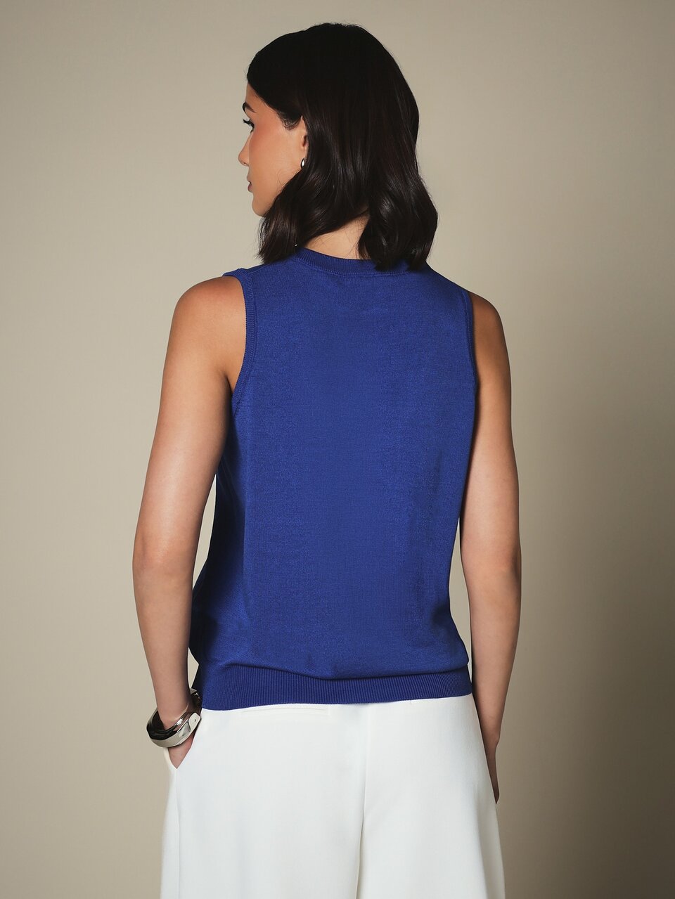 KSTM Deep U-Neckline Sleeveless Knit Tank Top Scoop Neck Ribbed Hem Casual Classy Summer Everyday Versatile Office Royal Blue