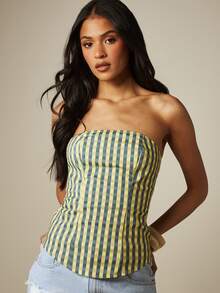 MISSGUIDED Gingham Strapless Corset Bandeau Top With Lace-Up Back And Boning Summer Festival Style - Multicolor - View 5
