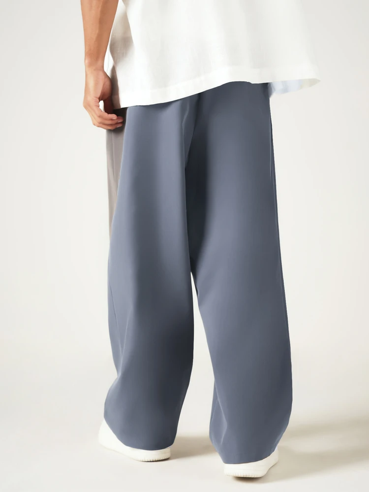 Tailored Wide Leg Trousers With Pleated Front And Elastic Waistband Smart Casual Everyday Pants