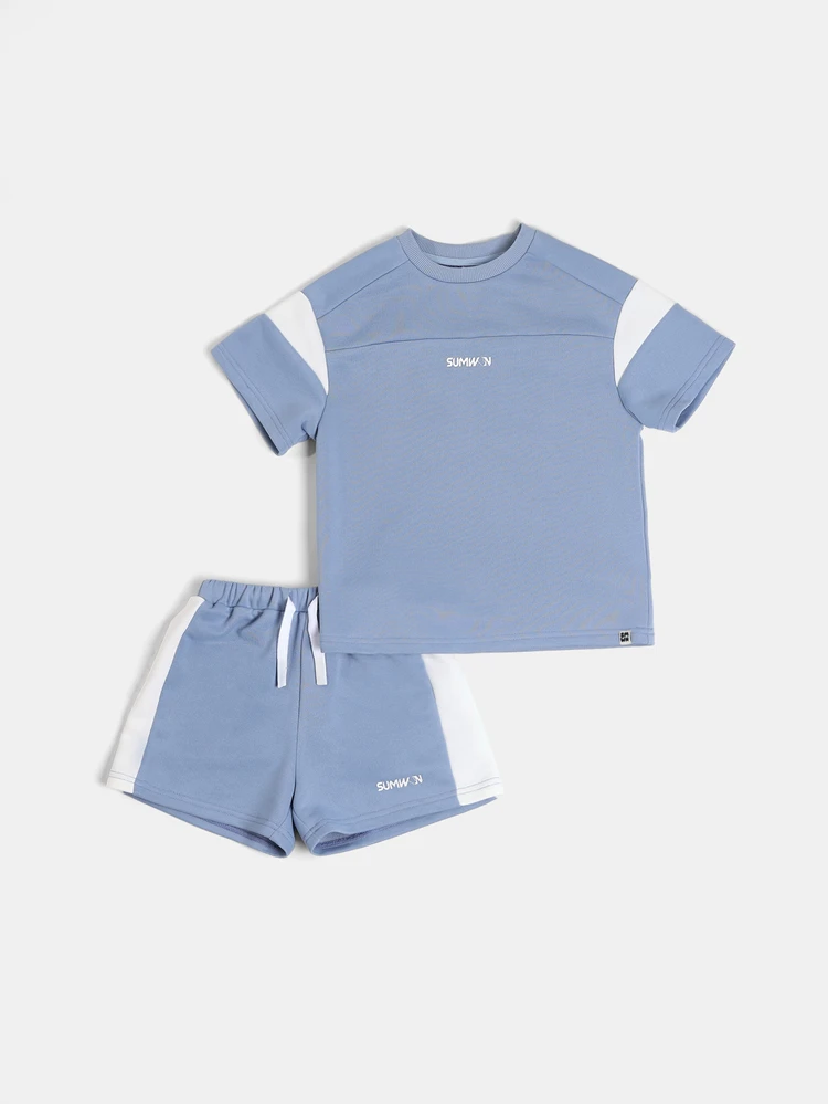 Boys Oversized Number 23 Varsity T-Shirt And Shorts Co-Ord Set With Color Block Panels Summer Casual Two-Piece Outfit
