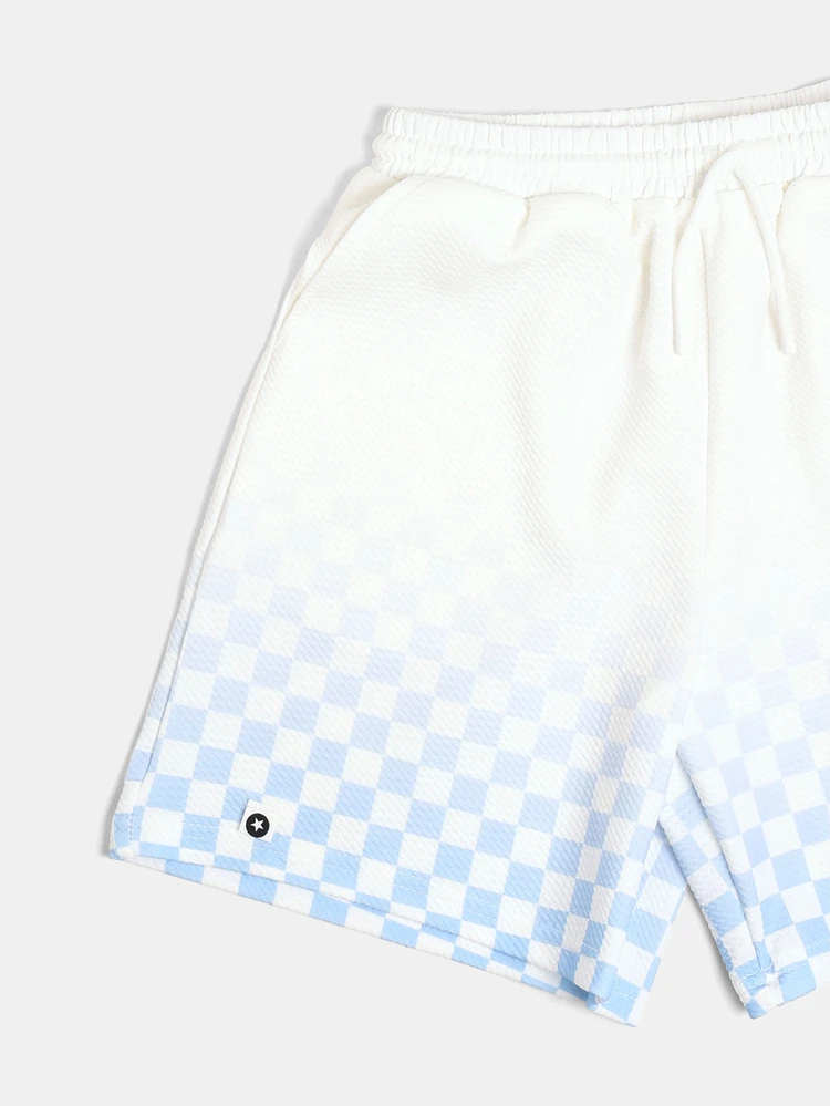 Tween Boys Checkerboard Graphic T-Shirt And Shorts Co-Ord Set With Crew Neck Short Sleeves Summer Casual Two-Piece Outfit