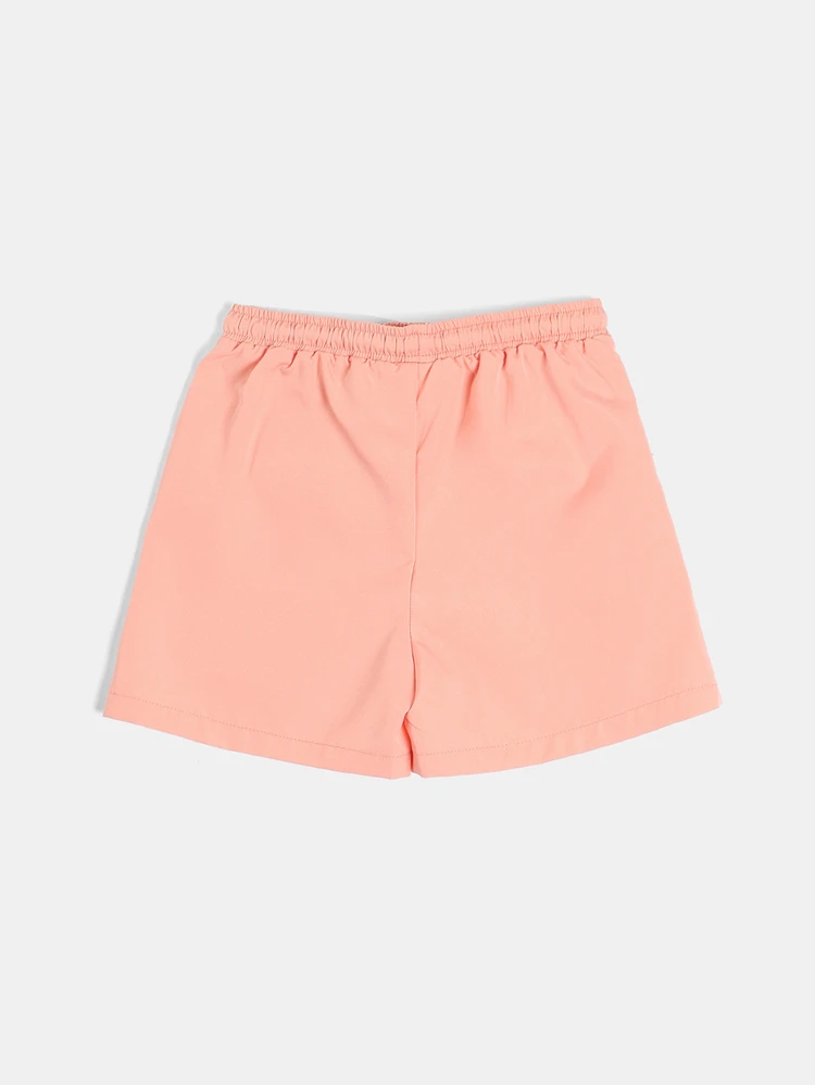 Pantalones cortos de nailon con ribete y estampado de logo con cordón en la cintura para niños en verano