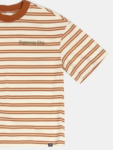 SUMWON Boys Striped Crew Neck Short Sleeve Tee And Cargo Shorts Co-Ord Set With Back Slogan Print Summer Two-Piece Outfit - Apricot - View 5