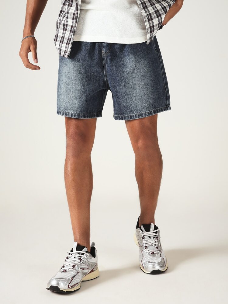 Pull-On Denim Shorts With Elastic Waist Washed Vintage Look Casual Summer Jean Shorts