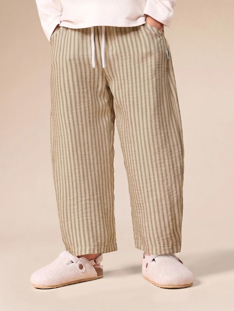 Pantaloni a righe con vestibilità a botte, con vita elastica e laccio, per bambini in primavera ed estate