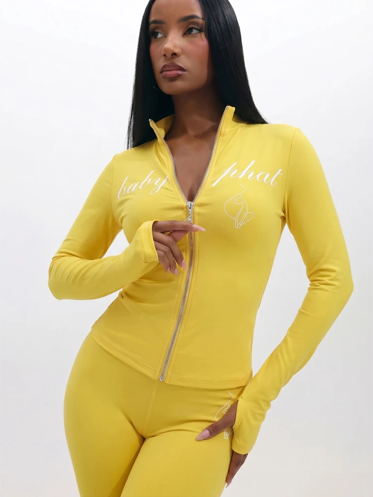 BABYPHAT Top de Manga Longa com Zíper e Gola Alta, Estampa de Logo em Texto, Plus Size