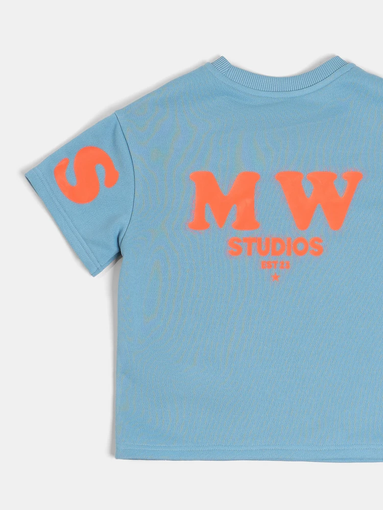 Boys Graphic T-Shirt With MW Studios Logo Print Crew Neck Short Sleeve Summer Casual Tee