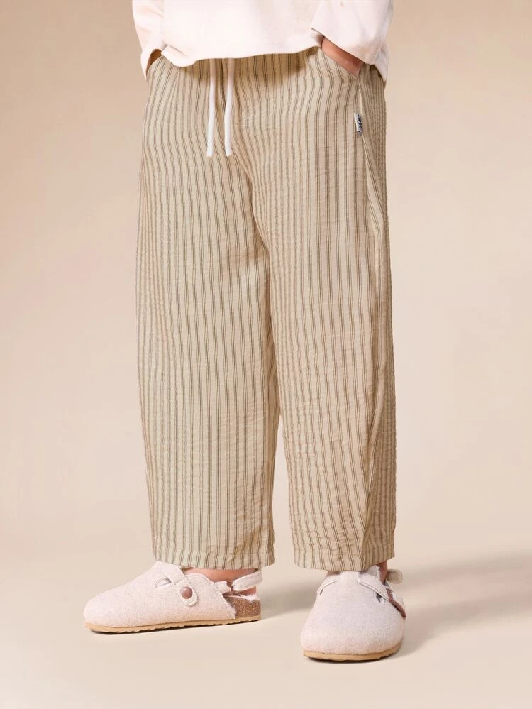 Pantaloni a righe con vestibilità a botte, con vita elastica e laccio, per bambini in primavera ed estate