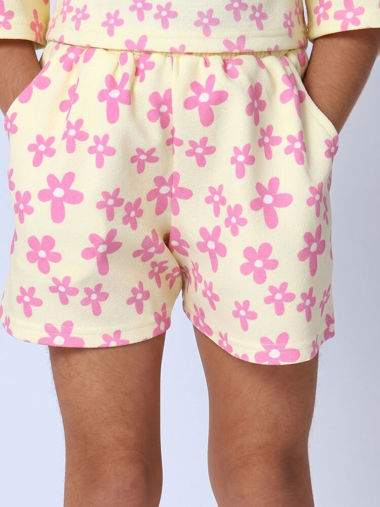 Floral All-Over Print Co-Ord T-Shirt And Shorts Set For Little Ones Summer Casual Daisy Pattern