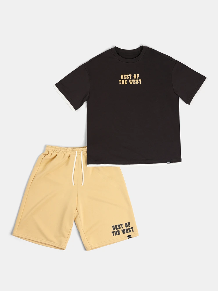 Boys Tween "Best Of The West" Graphic Tee And Shorts Co-Ord Set Crew Neck Short Sleeve Summer Casual Two-Piece Outfit
