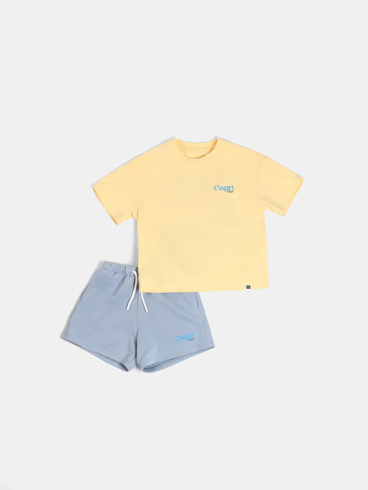 Oversized Boys Capri Italy Graphic Print T-Shirt And Shorts Co-Ord Set Summer Beach Holiday Casual Outfit