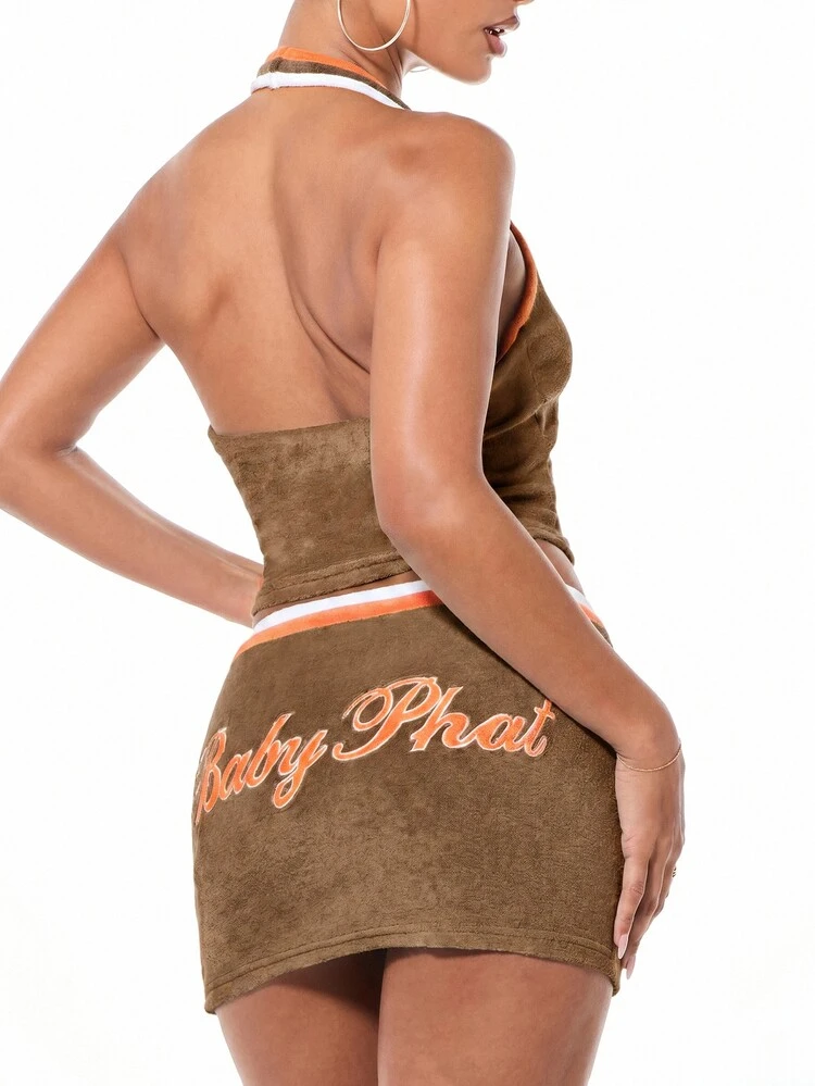BABYPHAT Towelling Mini Skirt With Cargo Pockets, Drawstring Waist, Contrast Logo Detail, Retro Y2K Style