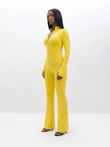 BABYPHAT 大码长袖拉链上衣，饰有品牌标志印花和高领 - 鵝黃色 - 查看 4