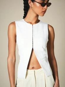 KSTM Áo blazer nữ cổ tròn không tay, dáng ôm, chất liệu nhẹ, có họa tiết, thanh lịch. - Màu be - Xem 5
