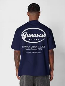 SUMWON Regular Design Studios Oversized Crew Neck T-Shirt With Back Logo Print Spring Summer 2024 Collection - Navy Blue - View 1