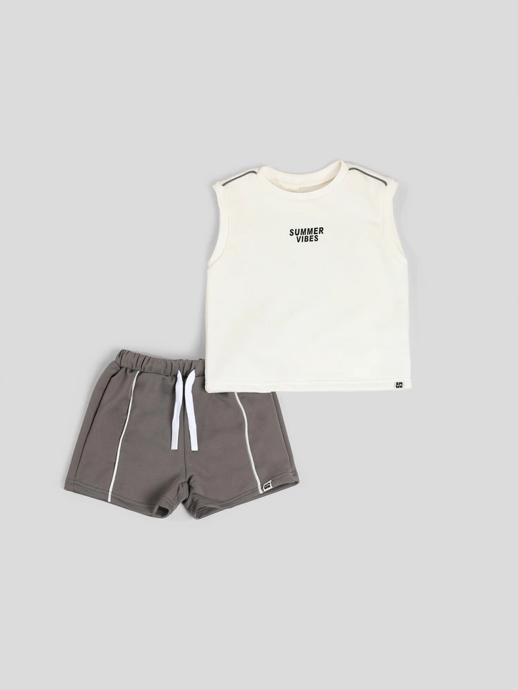 Set coordinato da ragazzo per l'estate, composto da canotta con grafica di anguria e pantaloncini, scollo a girocollo, senza maniche, due pezzi