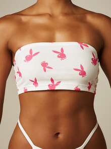 Missguided x Playboy Bộ ba áo quây không dây Bunny AOP kiểu dáng thường ngày mùa hè, thích hợp cho các lễ hội. - Nhiều màu - Xem 5
