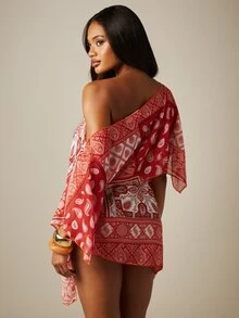 MISSGUIDED Bộ bikini/áo khoác ngoài đi biển bằng chiffon in họa tiết Paisley, một vai, kèm váy ngắn quấn, thích hợp cho kỳ nghỉ hè. - Nhiều màu - Xem 2