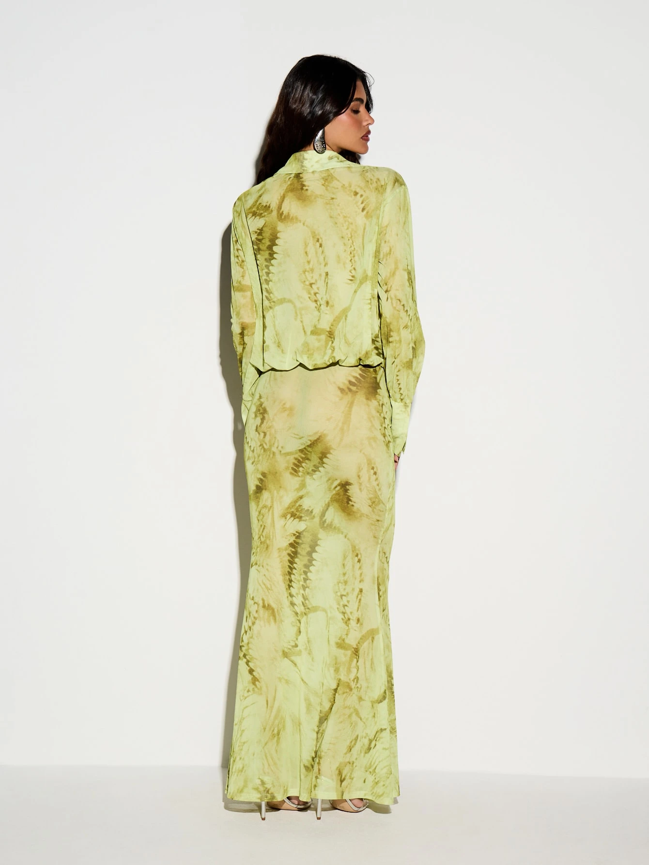 Abstract Printed Button Front Maxi Shirt Dress