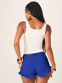 MISSGUIDED Quần short denim cạp thấp, gấu quần xếp ly, thích hợp cho mùa hè, lễ hội, bãi biển, kỳ nghỉ, tiệc tùng. - Màu xanh lam - Xem 2