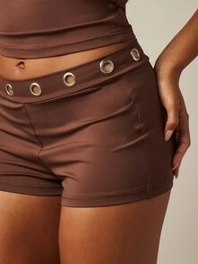 MISSGUIDED Quần short ngắn bó sát với chi tiết khoen kim loại, kiểu dáng mùa hè, thích hợp cho các lễ hội. - màu nâu - Xem 5