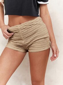 MISSGUIDED Ruched Textured Mini Hot Pants With High Waist And Wave Pattern For Summer Vacation Beach - Beige - View 3