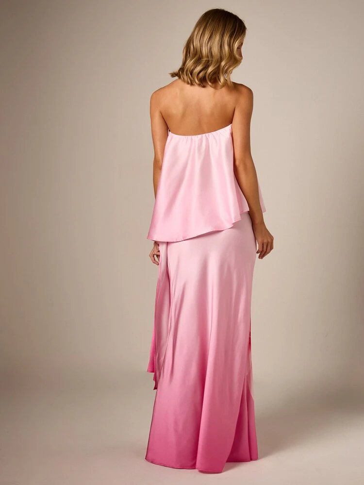 Strapless Bandeau Top With Floral Ombre Print