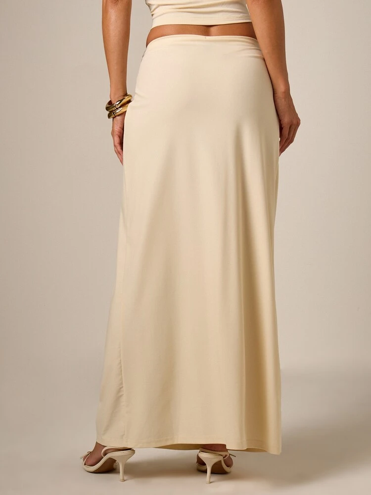 Slinky Maxi Skirt With Gold Metal Buckle And Ruching