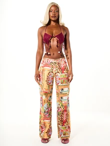 SUMWON WOMEN Boho Häkel-Halter-Bralette-Top mit Perlen-Fransen-Detail und offenem Rücken, Sommerstil - Rot - Übersicht 3