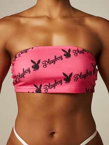 Missguided x Playboy Bộ ba áo quây không dây Bunny AOP kiểu dáng thường ngày mùa hè, thích hợp cho các lễ hội. - Nhiều màu - Xem 6