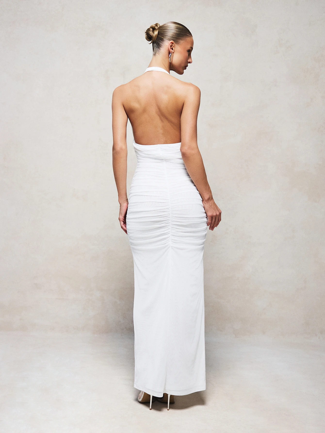 KIZN Ruched Halter Neck Maxi Dress With Front Slit