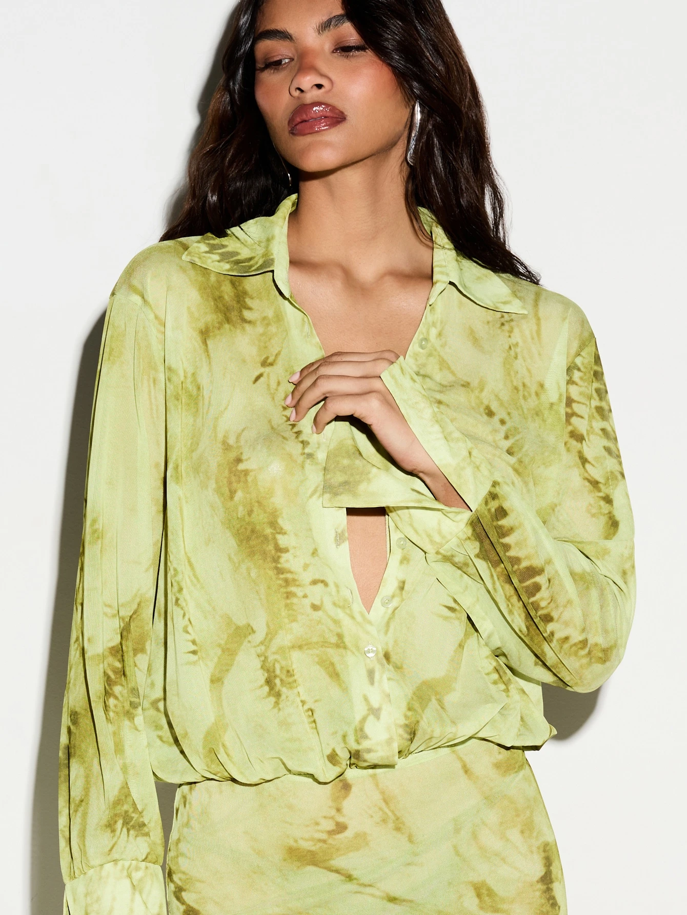 Abstract Printed Button Front Maxi Shirt Dress