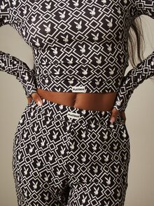 Missguided x Playboy Bộ đồ mặc nhà in hình thỏ hình học với quần lửng. - Nhiều màu - Xem 4