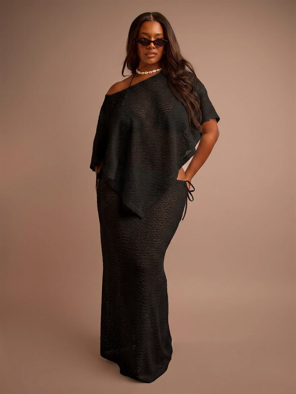 Plus Size Fine Knit Sheer Beach Cover Up Maxi Skirt Elegant Chic Beach Club Boho Ibiza Elegant Holiday Festival Travel. Skirt Only. Top Sold Separately.