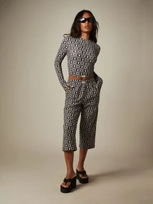 Missguided x Playboy Bộ đồ mặc nhà in hình thỏ hình học với quần lửng. - Nhiều màu - Xem 1