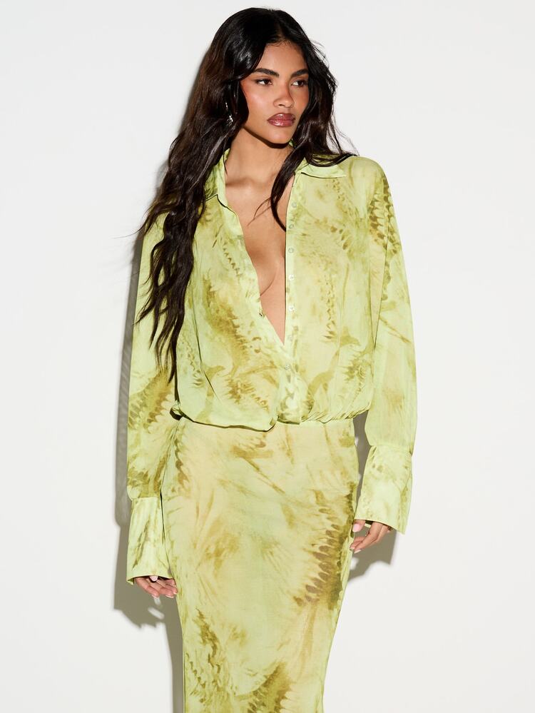 Abstract Printed Button Front Maxi Shirt Dress