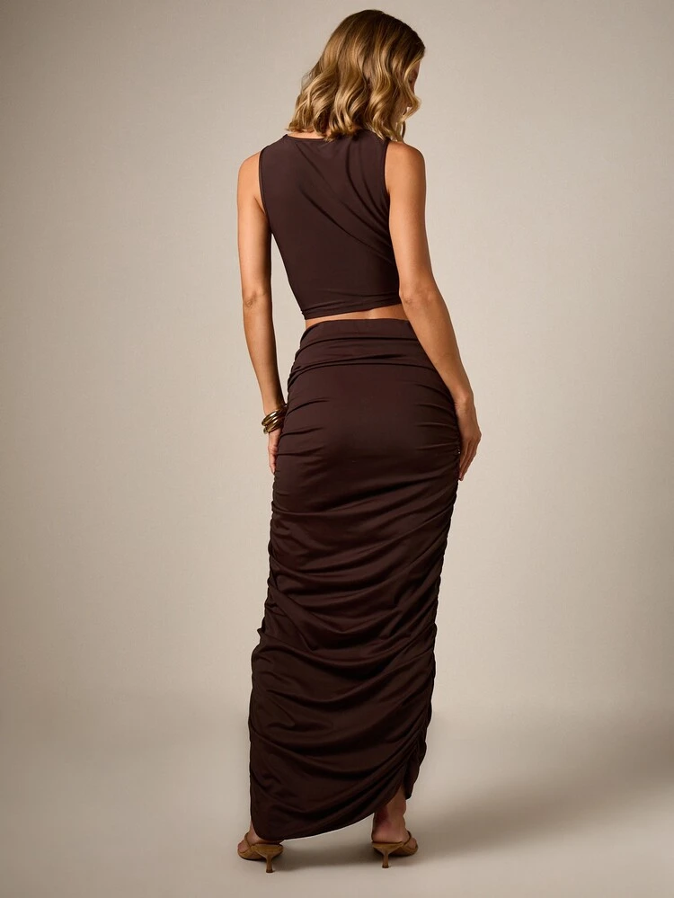 Draped Maxi Skirt With Ruched Gathered Detail