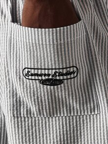 SUMWON Regular Fit Stripe Shorts With Embroidered Back Pocket Drawstring Waist Summer Casual Everyday Wear - Grey - View 6