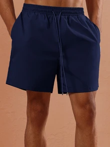 SUMWON Celana Pendek Renang Bermuda Regular Fit Model Tarik dengan Pinggang Elastis dan Tali Serut untuk Pantai dan Liburan - Navy Blue - View 7