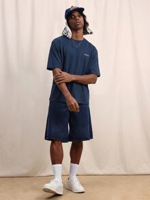 SUMWON Boxy Fit Oversized T-Shirt With Farmers Market Fruit Graphics Back Print And Script Logo - Navy Blue - View 3