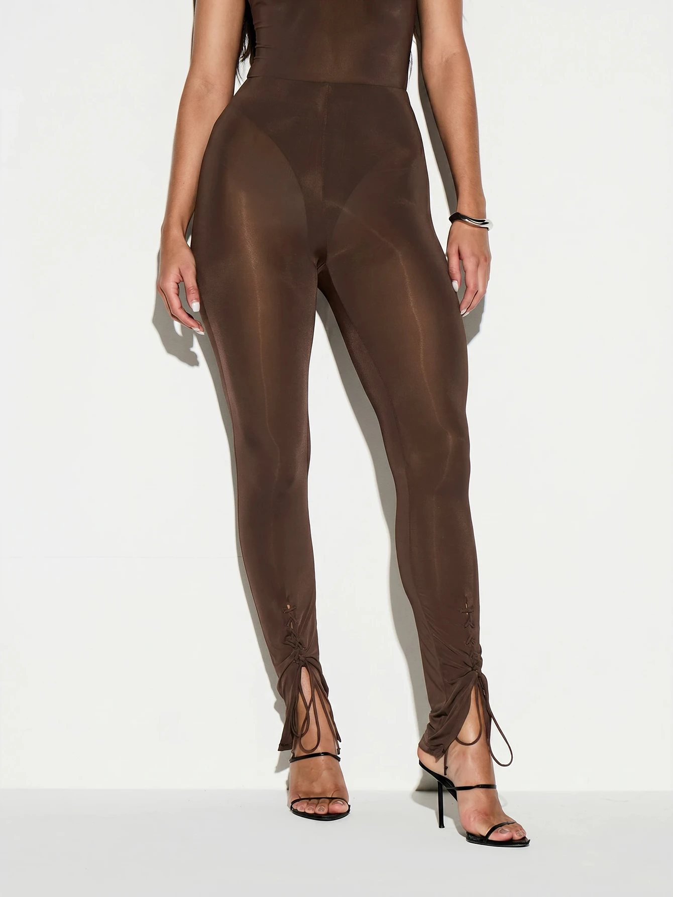Sheer High-Waist Leggings With Lace-Up Ankle Detail