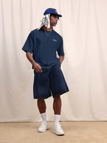 SUMWON Boxy Fit Oversized T-Shirt With Farmers Market Fruit Graphics Back Print And Script Logo - Navy Blue - View 5