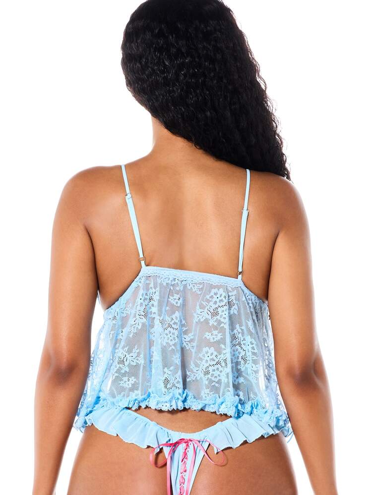 SUMWON WOMEN Tanga à volants en maille avec laçage au dos, accent nœud, taille froncée, sous-vêtements de lingerie intime