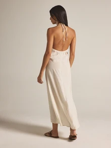 KSTM Halter Neck Wrap Cover-Up Dress With Crochet Trim And Beaded Detail For Beach Vacation Summer White Sexy Tropical - Apricot - View 2