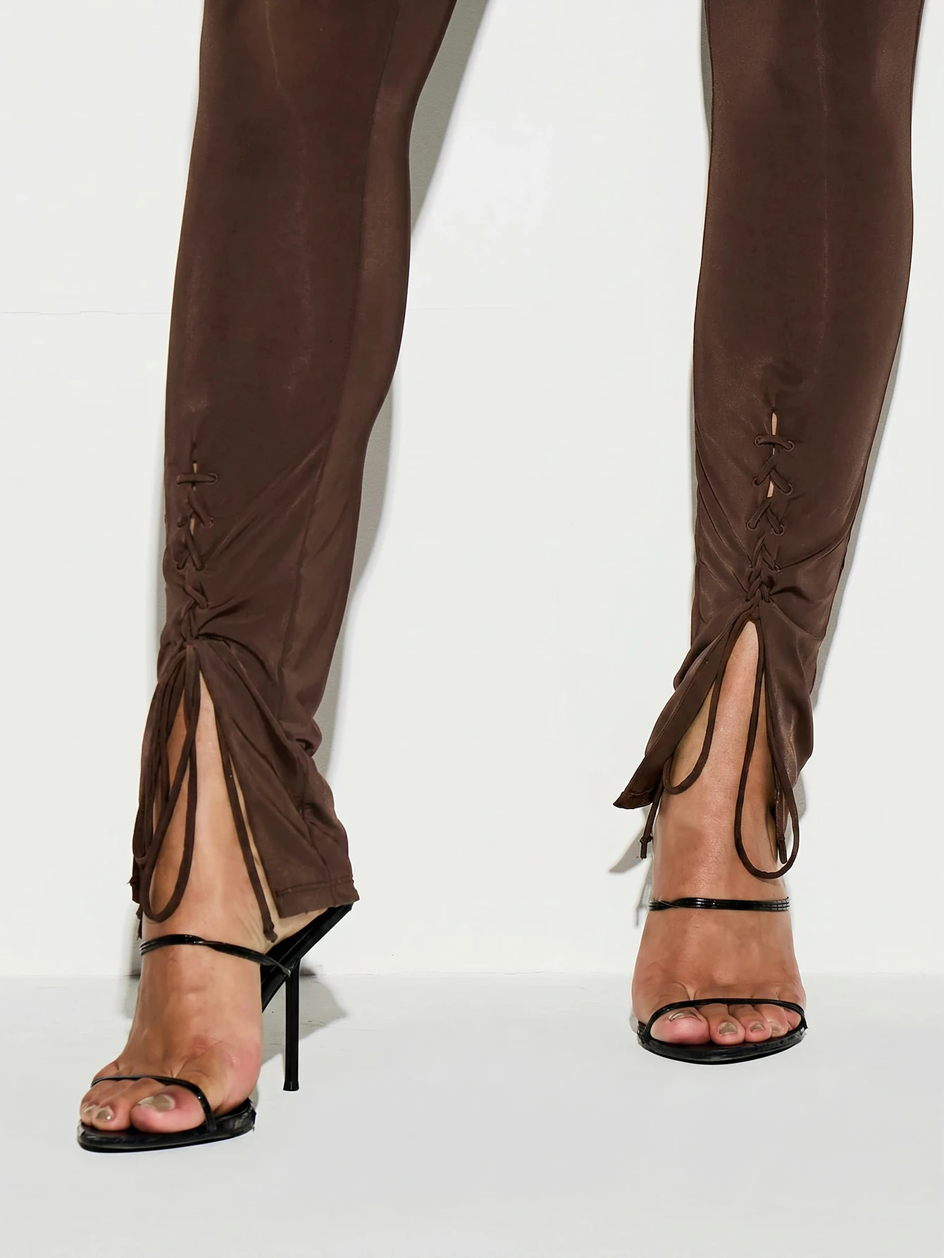 Sheer High-Waist Leggings With Lace-Up Ankle Detail